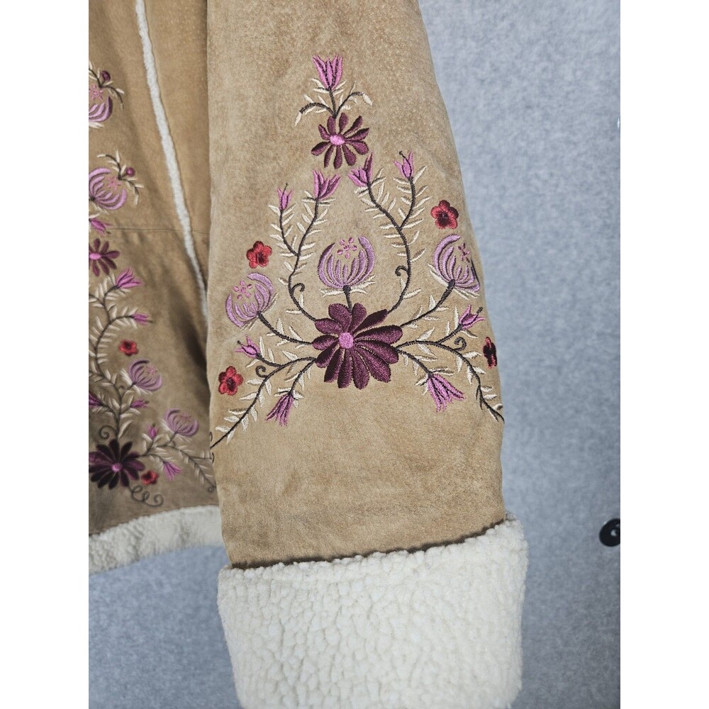 Vintage 90's St John's Bay Sherpa Coat XL Phoebe Buffay Embroidered Suede Jacket - Picture 6 of 16